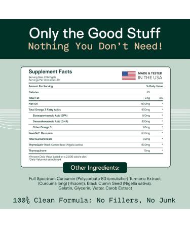 Adapt Naturals Omega 3 Fish Oil Supplement with Bioavailable Curcumin & Black Seed 1500mg Fish Oil EPA DHA Omega 3 Fatty Acids to Support Joints Muscles & Heart | Unflavored - 30 Days Supply 30 Count (Pack of 1) - Buy Online on GoSupps.com