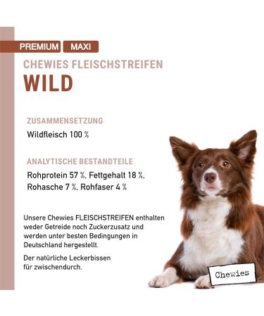 Chewies Maxi Dog Meat Stripes - 100% Wild Meat 150g - Grain-Free & Sugar-Free Treats for Dogs - Buy Online on GoSupps.com