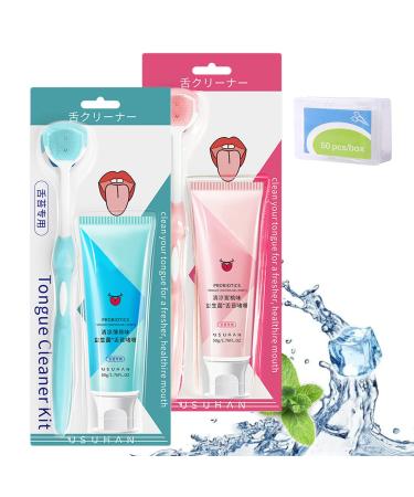 Oral Hygiene Brush & Tongue Cleansing Gel Probiotic Tongue Cleaning Gel Set Tongue Scraper Precise Cleaning Brush Kit Mint Tongue Cleansing Gel and Tongue Cleaner Brush (2PCS-Mix)