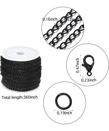 30ft Black Twisted Links Necklace Chains Set for DIY Jewelry Making | 3mm Width with Lobster Clasps and Jump Rings - Buy Online on GoSupps.com