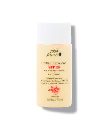 100% PURE Tomato Lycopene SPF 20 Daily Face Moisturizer & Anti-Aging Sunscreen Skincare in One - Nourishing Facial Antioxidant Boost - Natural Vegan UV Protection for Women & Men - 1.6 Fl Oz