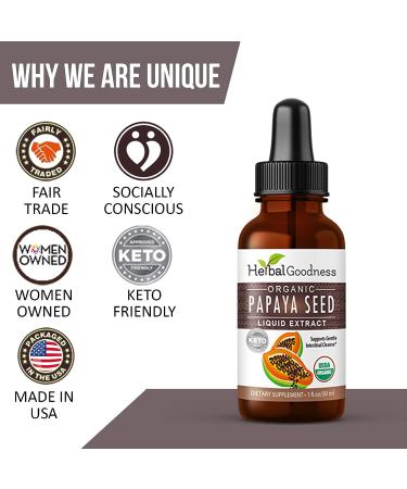 Papaya Seed Extract Liquid Juice - Organic 1oz Sublingual Bottle for Gut Health, Immune & Digestion Support - Herbal Goodness - Buy Online on GoSupps.com