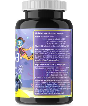 AquaOmega Kids Omega-3 Gummies - High DHA Omega-3 with EPA and Vitamin D - Omega-3 Supplements Omega-3 Fish Oil Tasty Fish Oil Omega-3 Gummy Omega-3 Kids Sugar Free Blueberry 260mg - 60 Gummies Blueberry 60 count (Pack of 1) - Buy Online on GoSupps.com