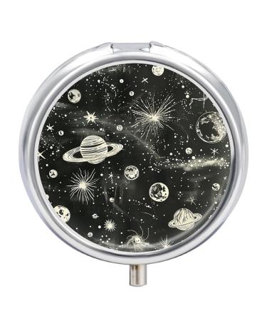 Pill Box Pill Case 3 Compartment Travel Pill Box Stars in The Night Printing Small Pill Box Portable Medicine Pill Case Pill Organizer for Purse & Pocket for Travel Handbag (Round)