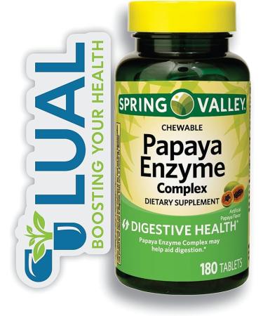 Spring Valley Papaya Enzyme Complex Chewable Tablets 180 Count - Digestion Support & Nutrient Absorption | Luall Sticker Included - Buy Online on GoSupps.com