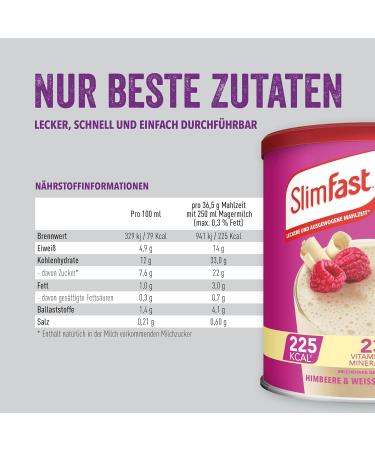 Slimfast Raspberry & White Chocolate Milkshake Powder - Protein-Rich Low-Calorie Diet Shake | 225 Calories per Serving | 365g - Buy Online on GoSupps.com