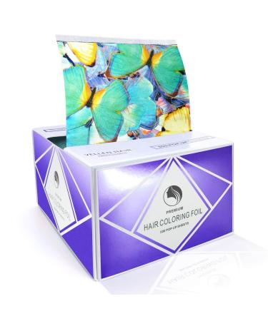 Vellen Hair Embossed Aluminium Hair Foil Sheets, Hair Foils for Highlighting, Non-slip Textured - 500 Sheets - Butterflies - 15 Micron