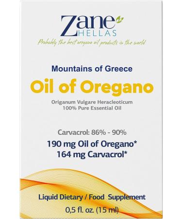 Zane Hellas 190mg Oregano Oil with 164mg Carvacrol | 100% Greek Undiluted | Best Quality 0.5 fl. oz. (15ml) - Buy Online on GoSupps.com