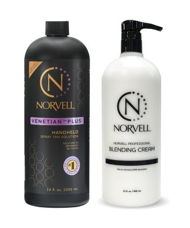 Norvell Premium Professional Sunless Tanning Spray Tan Bundle - Venetian Plus 34 Fl Oz and Barrier Cream 32 Fl Oz