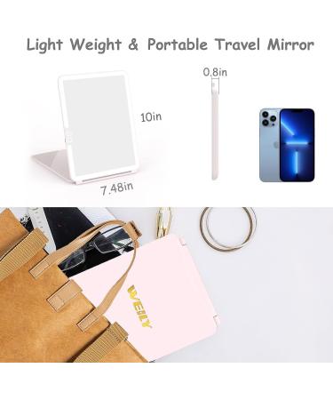 WEILY W137 Folding Travel Mirror | 72 LED Lights | Portable Vanity Mirror | 3 Light Modes | Touch Screen Dimming | USB Rechargeable | Gift for Women | Pink - Buy Online on GoSupps.com