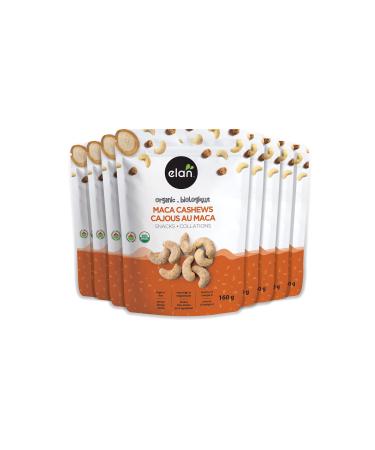 Elan Organic Maca Cashews Healthy Snacks Non-GMO Gluten-Free Vegan Kosher Glazed Nuts (Roasted Cashews Maca Powder Tigernut Powder) Superfood Infused Nuts 8 Packs of 160 g
