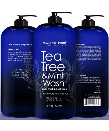 MAJESTIC PURE Tea Tree Oil Body Wash with Mint - 16 fl oz - Fights Body Odor, Athlete's Foot, Jock Itch, Ringworm & Skin Irritations - Shower Gel for Women and Men - Buy Online on GoSupps.com