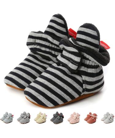 EDOTON Unisex Newborn Winter Boots - Stripe Dark Black | Non-Slip Soft Bootie Sock 0-6 Months - Buy Online on GoSupps.com