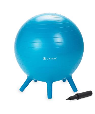 Gaiam Kids Stay-N-Play Children's Balance Ball - Flexible School Chair, Active Classroom Desk Seating with Stay-Put Stability Legs, Includes Air Pump Ball Blue 52cm