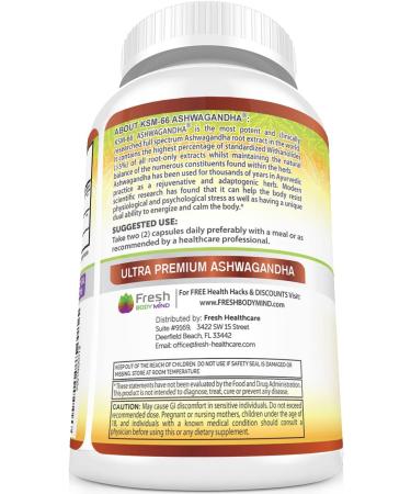 Ashwagandha KSM-66 1200mg Supplement with Black Pepper for High Absorption - Vegan - 60 Capsules - Buy Online on GoSupps.com