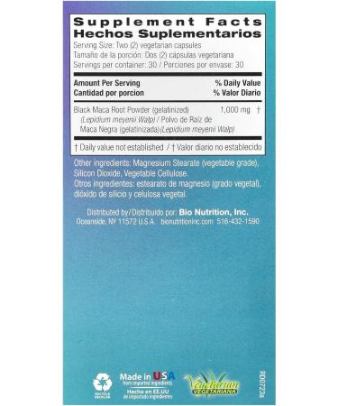 Bio Nutrition Gelatinized Black Maca - 1000 mg | 60 Vegetarian Capsules | Enhances Energy & Vitality - Buy Online on GoSupps.com