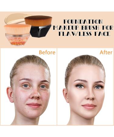 2 Pack Flat Top Kabuki Foundation Brush Set with Makeup Sponges - Pink Gold and Black - Buy Online on GoSupps.com