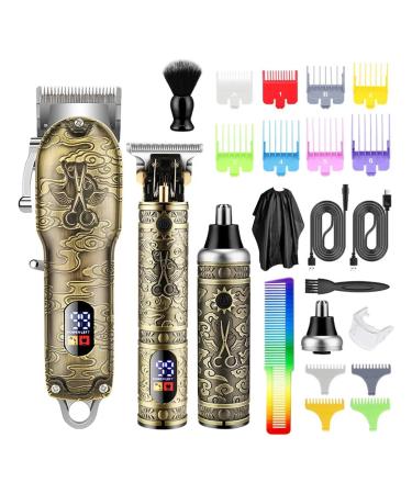 Razors Push and Shear Barber Set Professional Electric Oil Head Push and Shear Carving Pusher Razor Nose Hair Device Gift Box Clipper(Bronze)
