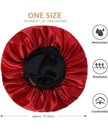 Satiny Silk Hair Bonnet for Curly Hair Sleep | Adjustable Wide Band, Double Layer | Burgundy - Buy Online on GoSupps.com