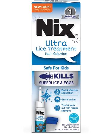 Nix Ultra Lice & Nits Treatment, Kills Super Lice & Eggs, 3.4 Fl Oz (Pack of 1), 1 Count Solution + Comb