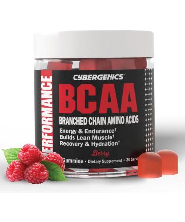 Cybergenics BCAA Gummies Energy Chews with Electrolytes Branched Chain Amino Acids Build Lean Muscle and Boost Endurance 60 Gummies - Berry