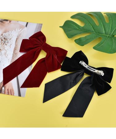 Kioiner 2 Pcs Large Bow Hair Clips Black Red Velvet Bows Barrettes French Bowknot Hair Clips Metal Hair Clips with Long Tail for Girls Women Ladies - Buy Online on GoSupps.com