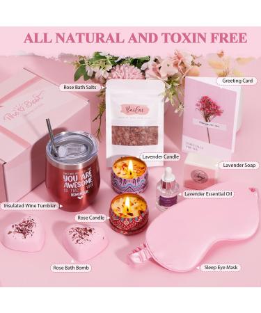 Pamper Gifts Set for Women - Relaxation Bath Hamper with Lavender Essential Oil, Bath Bomb, Candle, Wine Tumbler, Sleep Mask - Perfect Birthday Gift for Her - Buy Online on GoSupps.com