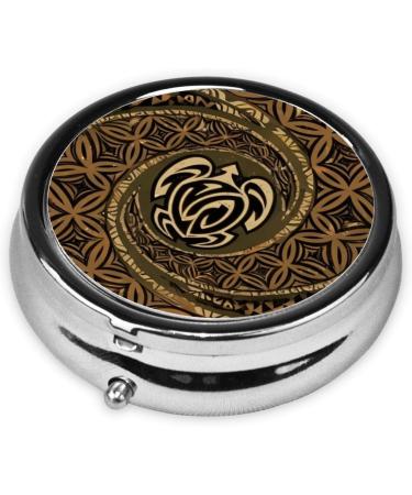 Hawaiian Tapa Honu Turtle Portable Metal Pill Box | 3-Compartment Travel Pill Holder | Hinged Design | Black - Buy Online on GoSupps.com
