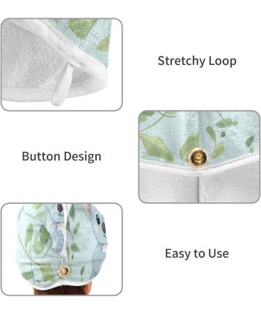 Koalas Green Leaf Hair Towel 2 Pack | Super Absorbent Quick Dry Hair Turbans for Women & Girls | Button Twisty Wrap - Buy Online on GoSupps.com
