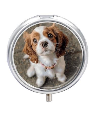 Pill Box Pill Case 3 Compartment Travel Pill Box Wearing A Red Collar Printing Small Pill Box Portable Medicine Pill Case Pill Organizer for Purse & Pocket for Travel Handbag (Round)