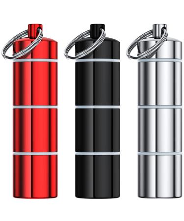 3-Pack Portable Pill Box,3 Compartment Keychain Aluminium Alloy Mini Small Pill Organizer Case Container for Purse,Waterproof Metal Pill Holder Medicine Bottle for Outdoor Camping Travel for Men Women