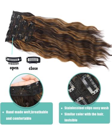 KARLOR Hair Extensions with Clips 4 Pieces Curly 50 cm Clip-In Extensions Synthetic Hair Like Real Hair Cheap Hair Pieces Wig Pieces Hair Extensions Long Curls Synthetic for Women (Brown-White) - Buy Online on GoSupps.com