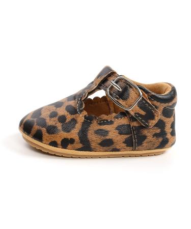 Baby Girls First Walking Shoes Mary Jane PU Leather Anti-Slip Princess Shoes Infant Baby Shoes 12-18 Months D Lepard