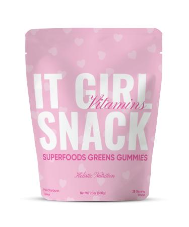Organic Super Greens Multivitamin Gummies Superfood Gummy Bears with Spirulina Chlorella Prebiotic Fiber Fruits & Veggies for Gut Health Digestion Energy & Beauty 100 Gummies Pink Starburst Strawberry 1 Count (Pack