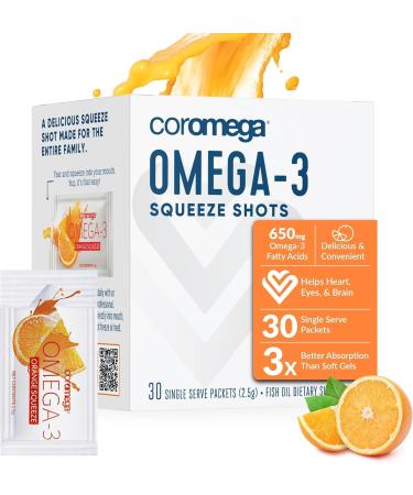 Coromega Omega-3 Orange Squeeze 30 Packets (2.5 g) Each
