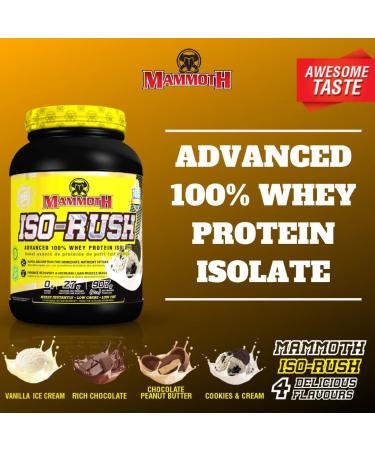 Mammoth Iso-Rush Premium Whey Protein Isolate Fast-Digesting Hormone Free Cross Flow Micro-Filtered (CFM) Sugar Free Bioactive Lactose Free Gluten Free 5 LB (Vanilla Ice Cream) - Buy Online on GoSupps.com