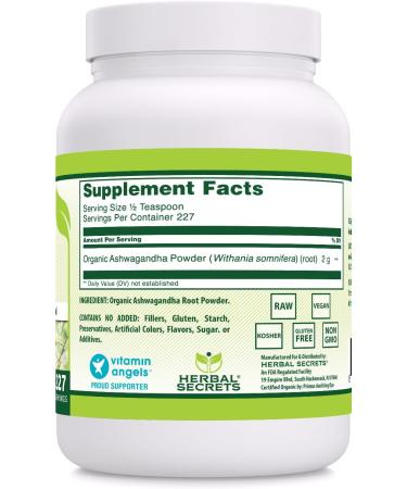Herbal Secrets Ashwagandha 16 Oz Powder | USDA Organic | Non-GMO | Gluten Free - Buy Online on GoSupps.com