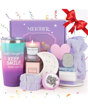 MEIGBFR Birthday Gifts for Women  Birthday Gift Basket for Friend Female  Relaxing Gifts for Mom Sister Wife Relaxation Gifts for Women Lavender Birthday Gifts Box for Her  Purple