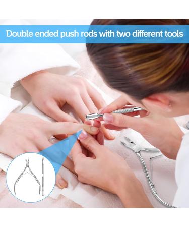 Cuticle Nipper 2 Pcs Cuticle Pusher with Cuticle Nippers Professional Stainless Steel Cuticle Cutter Durable Pedicure Manicure Tools for Fingernails and Toenails (Silver) - Buy Online on GoSupps.com