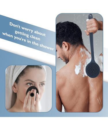 SAMEBUTECO Silicone Bath Brush Set - Body Back Scrubber for Shower & Face, Long Handle with Stainless Steel inner, BPA-Free - Includes Adhesive-Free Hook (3 in 1) - Buy Online on GoSupps.com