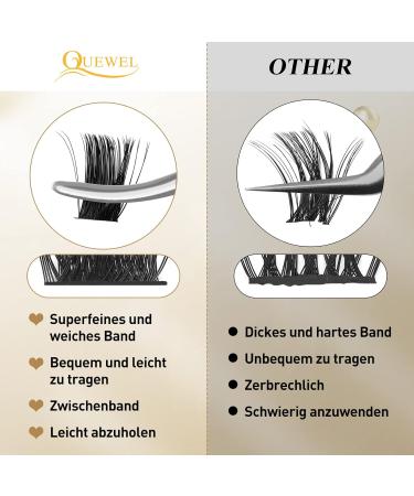 QueWel Cluster Lashes - 72 pcs DIY Eyelash Extensions Soft D Curl 8-16mm Length - Perfect for Home Makeup - Buy Online on GoSupps.com