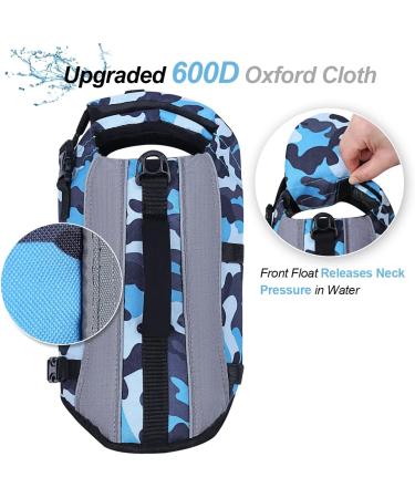 Vivaglory Camo Blue Dog Lifeguard Vest - Removable Front-Wheel Drive Reflective Caps & Extra Padding for Swimming - Size M (53-63cm Chest) - Buy Online on GoSupps.com