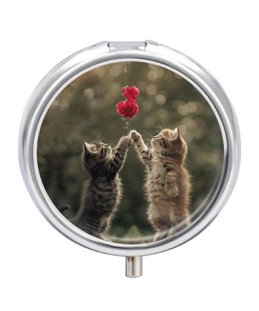 Pill Box Pill Case 3 Compartment Travel Pill Box The Cat is Reaching Out Printing Small Pill Box Portable Medicine Pill Case Pill Organizer for Purse & Pocket for Travel Handbag (Round)