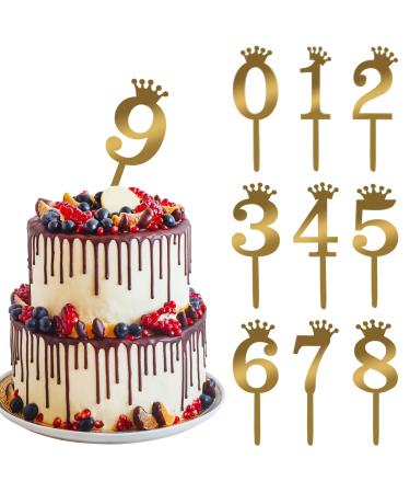 10pcs Cake Topper Acrylic Cake Numbers 0-9 Numbers with Crown Happy Birthday Cupcake Toppers Sticks Cake Picks Cake Decorations for Wedding Party Birthday Cake Decorating