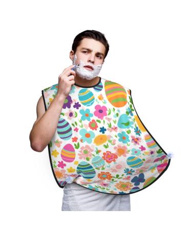 Colorful Easter Egg and Flowers Shaving Bib Gifts for Dad Waterproof Spring Beard Apron One Size Fits All