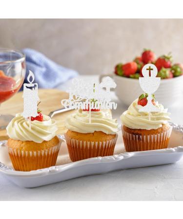 Dohia First Holy Communion Cupcake Toppers Glitter Dove Cross Cupcake Picks for Baptism First Communion Theme Baby Shower Birthday Party Cake Decorations D1-SZJGZCP (Silver) - Buy Online on GoSupps.com
