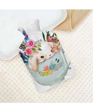 Rabbit Flower Hot Water Bottle with Plush Cover | Hand Warmer for Adults & Children | 26.5x15.3cm | International Shipping Available - Buy Online on GoSupps.com