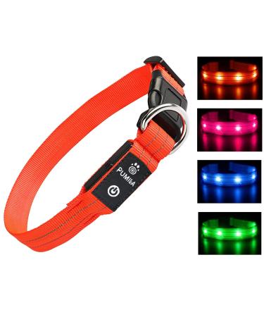 PCEOTLLAR Dog collar luminous band light neck tape dog Charging flashing reflecting LED dog collar light adjustable for large medium-sized small dogs orange-xs XS (25-32cm 2cm) orange