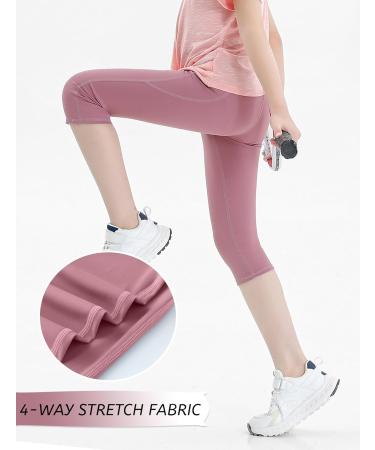 Seaur Girls 3/4 Sport Leggings & Yoga Pants | Monochrome Tight Jogging & Running Pants (110-152) - Pink & Red - Buy Online on GoSupps.com