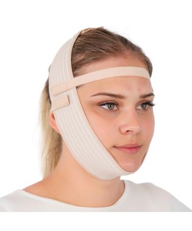 Post Surgery Facial Compression Garment Chin Strap Band, Double Chin Face Wrap Tape, Jawline Exerciser, Face Slimmer, Jowl Tightening, Chin Lifting Belt (Beige)